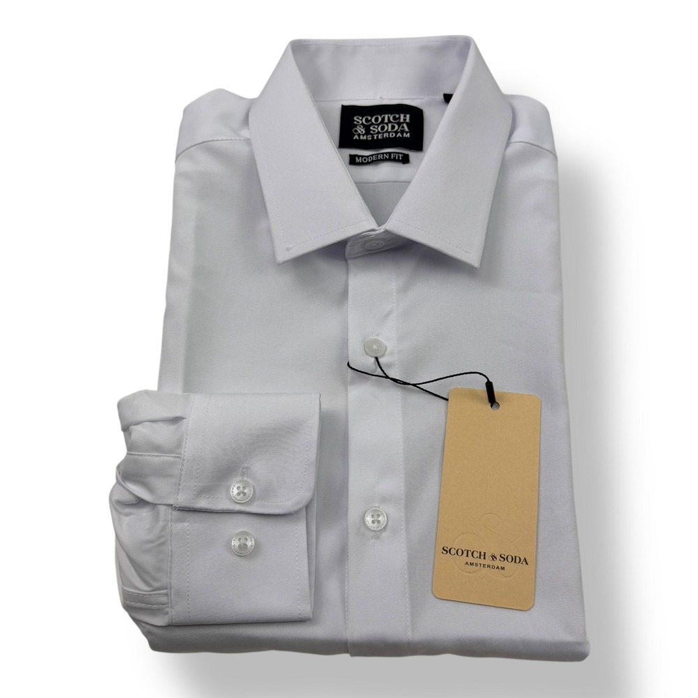 Scotch & Soda Amsterdam Mens White Modern Fit Dress Shirt Button Up 17/43 NWT